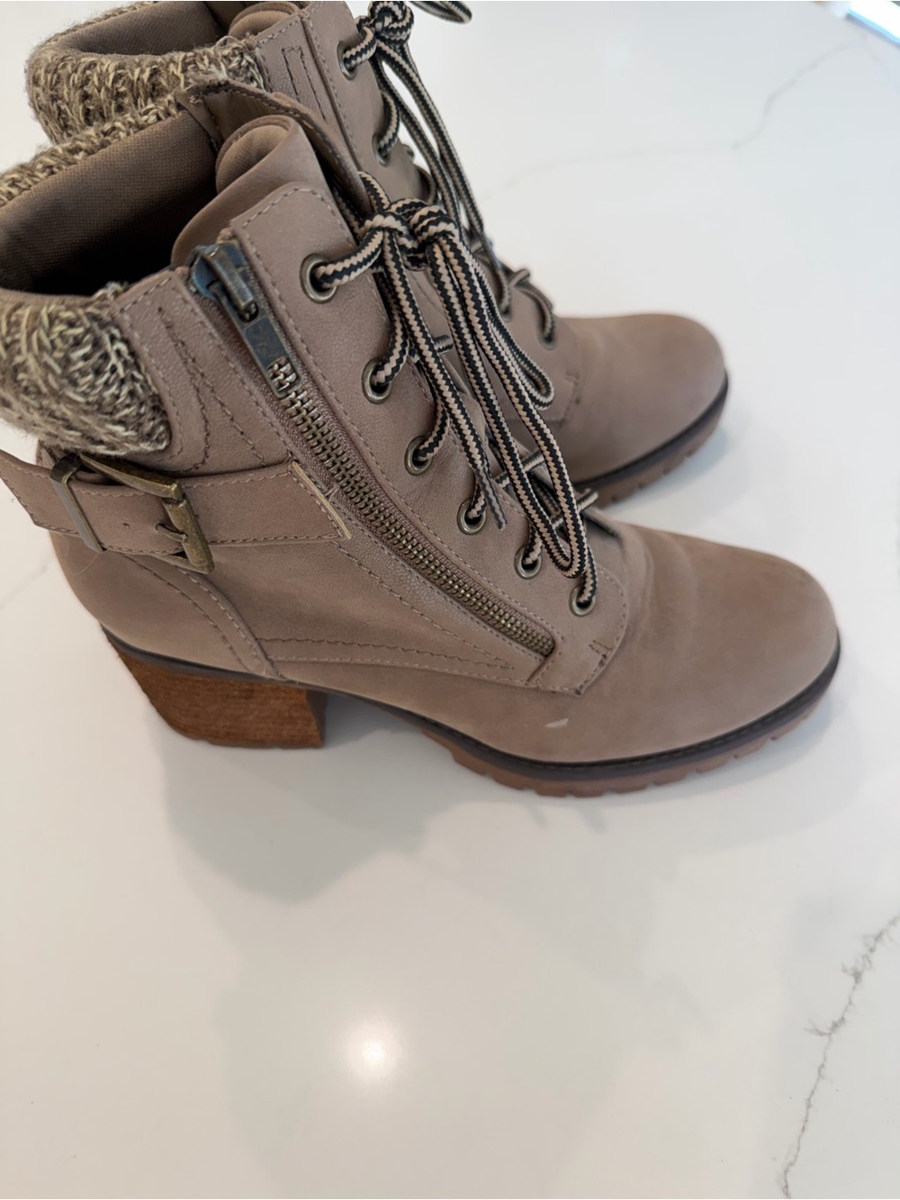 Taupe Lace-Up Knit-Cuff Ankle Boots - Women